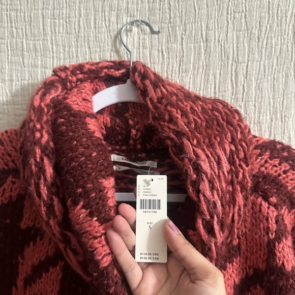 NWT Anthropology Ginny Pink Houndtooth Oversized Cowl neck sweater Sz sm - Picture 6 of 7